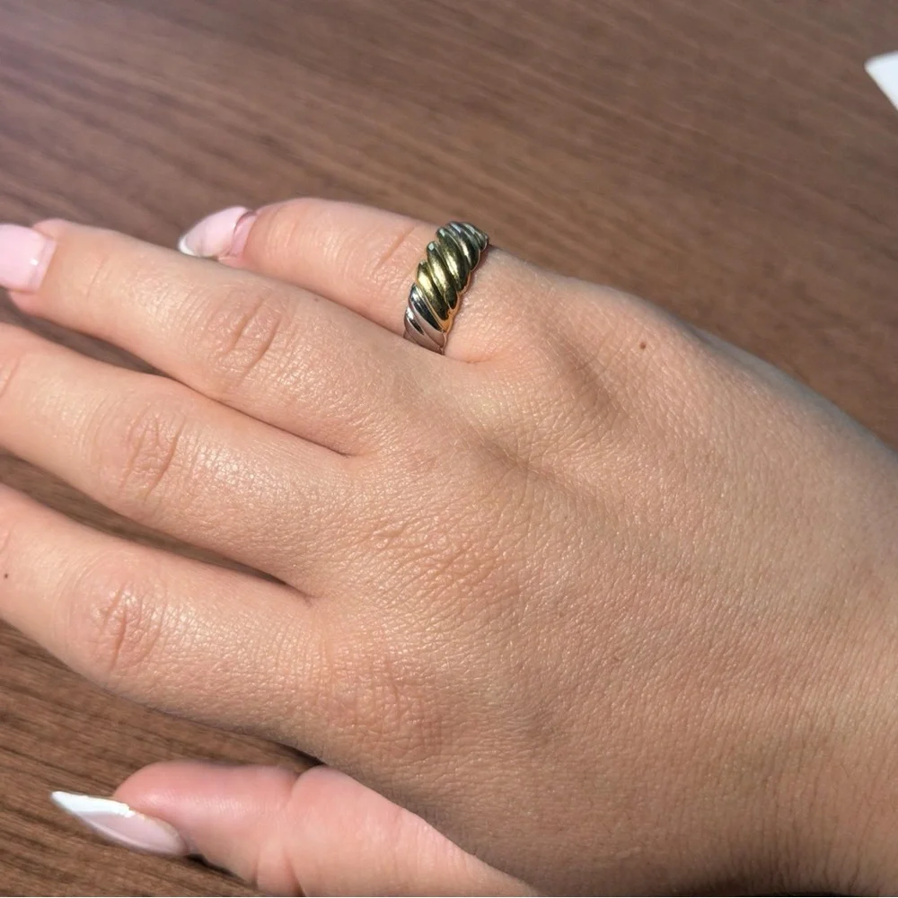 Vintage 925 Sterling Silver Tricolor Ring Size 8.75